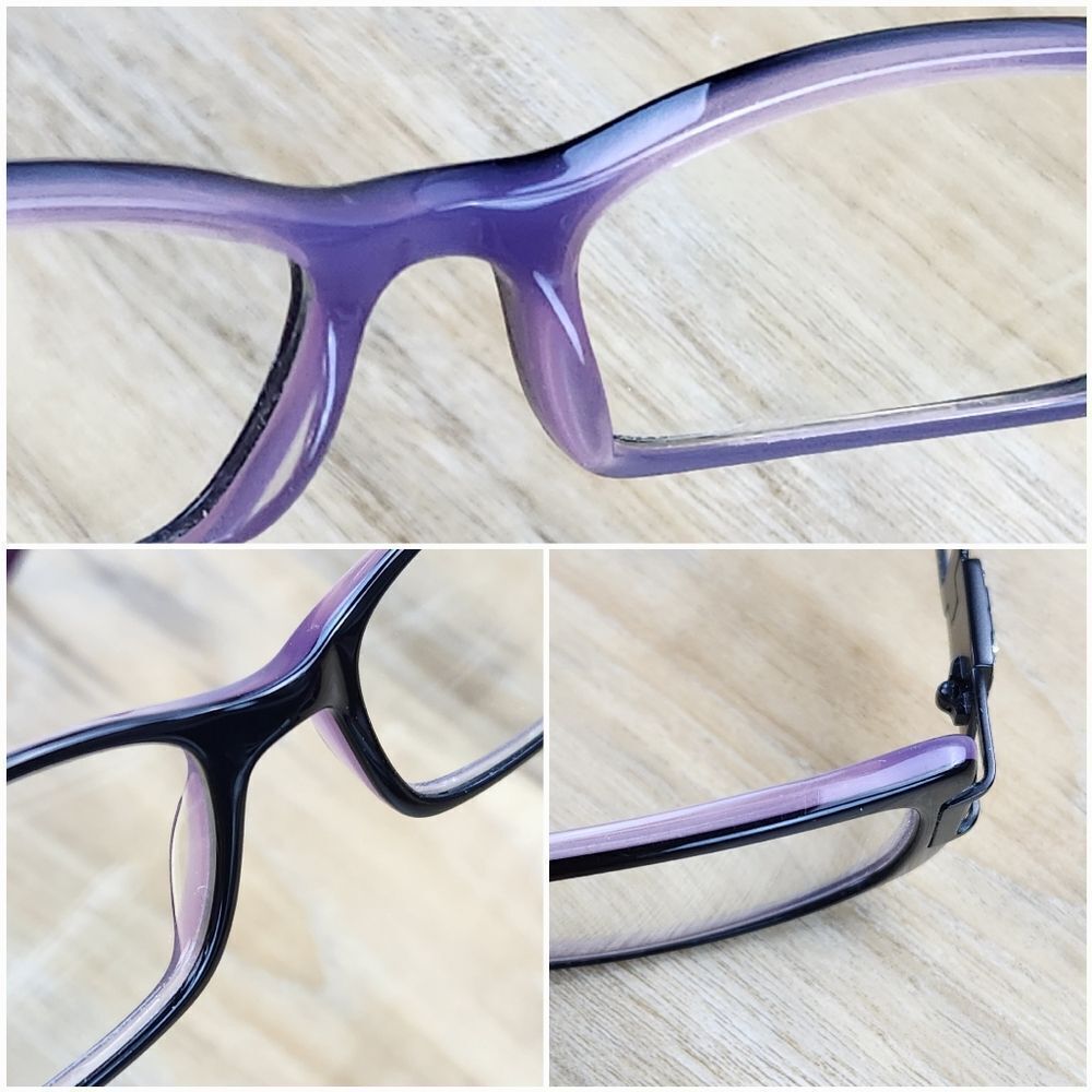 💜Vintage Rampage Black & Purple Eyeglasses & Leopard Hardshell Case - Picture 8 of 12